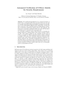 Automated Verification of UMLsec Models for Security Requirements Jan J¨ urjens? and Pasha Shabalin Software & Systems Engineering, TU Munich, Germany http://www4.in.tum.de/˜juerjens, http://www4.in.tum.de/˜shabalin