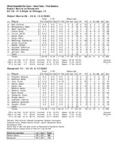 Official Basketball Box Score -- Game Totals -- Final Statistics Robert Morris vs Roosevelt[removed]:00pm at Chicago, Ill. Robert Morris 96 • 22-8, 13-6 CCAC ##