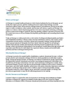 Art therapy / Clinical psychology / Psychotherapy / Mental health / American Art Therapy Association / Mental health professional / Dance therapy / Hancock Center for Dance/Movement Therapy / Medicine / Therapy / Health