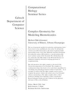 Computational Biology Seminar Series Caltech Department of Computer