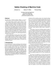 Safety Checking of Machine Code Zhichen Xu