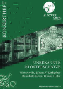 konzertheft  Unbekannte Klosterschätze Missa civilis, Johann V. Rathgeber Benedikts-Messe, Roman Hofer
