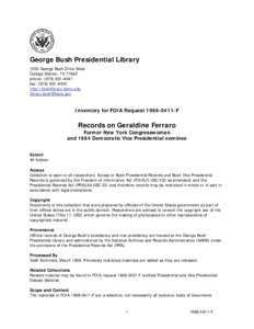 Bush family / Freedom of information legislation / Geraldine Ferraro / Walter Mondale / George H. W. Bush / Ferraro / Ms. / Freedom of Information Act / George W. Bush / Politics of the United States / Political parties in the United States / United States