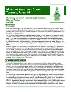 Municipal Assistance Center Technical Paper #6 Protecting Vermont’s Lakes through Shoreland District Zoning June 2011