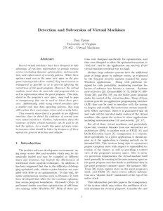 Detection and Subversion of Virtual Machines Dan Upton University of Virginia