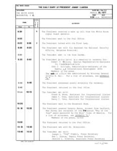 THE WHITE HOUSE  THE DAILY DIARY OF PRESIDENT JIMMY CARTER DATE (MO., Day, Yr.)  LOCATION