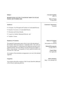 Subject: SHORTENING OF THE TEACHERS’ MAIN PAY SCALE FROM 1 SEPTEMBER 2002 Audience: • Principals, Vice-Principals and Teachers in Grant-aided Schools;