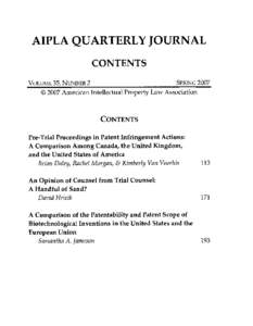 AIPLA QUARTERLY JOURNAL CONTENTS SPRING 2007 VOLUME 35, NUMBER