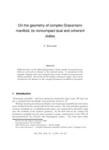 On the geometry of complex Grassmann manifold, its noncompact dual and coherent states S. Berceanu  Abstract