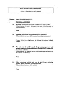 CODE OF CONDUCT FOR COMMISSIONERS ANNEX 1 - DECLARATION OF INTERESTS Full name:  Máire GEOGHEGAN-QUINN