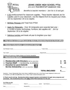 Benefits  PTSA JOHNS CREEK HIGH SCHOOL PTSATEACHER/STAFF MEMBERSHIP FORM