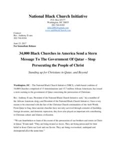 National Black Church Initiative P.O. BoxWashington, DC0184  www.naltBlackChurch.com