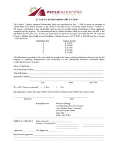 CLASS 2015 SCHOLARSHIP APPLICATION The David C. Guthrie memorial Scholarship Fund was established on July 1, 1999 to honor the memory of former Mesa LTD Board Treasurer, City of Mesa Vice Mayor and community leader David