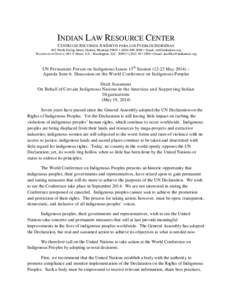 INDIAN LAW RESOURCE CENTER CENTRO DE RECURSOS JURÍDICOS PARA LOS PUEBLOS INDÍGENAS 602 North Ewing Street, Helena, Montana 59601 • ([removed] • Email: [removed] WASHINGTON OFFICE : 601 E Street, S.E., Wa