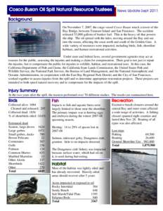 Cosco Busan Oil Spill Natural Resource Trustees  News Update Sept 2011 Background On November 7, 2007, the cargo vessel Cosco Busan struck a tower of the