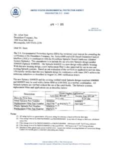 April 1, 2011, Letter from EPA to Donaldson Company, Inc.