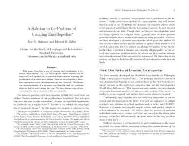 Eric Hammer and Edward N. Zalta  A Solution to the Problem of Updating Encyclopedias∗ Eric M. Hammer and Edward N. Zalta† Center for the Study of Language and Information