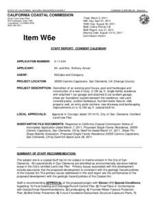 California Coastal Commission Staff Report and Recommendation on Coastal Development Permit Application No[removed]Anvari, San Clemente)