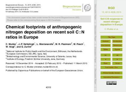 Discussion Paper  Biogeosciences Discuss., 12, 4315–4330, 2015 www.biogeosciences-discuss.net[removed]doi:[removed]bgd[removed] © Author(s[removed]CC Attribution 3.0 License.