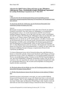Büro Glante/ HS[removed]Antworten des MdEP Norbert Glante auf Fragen zu einer Öffentlichen Anhörung zum Thema „Kernfusionsforschung in Mecklenburg-Vorpommern“