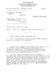 State of New York Supreme Court, Appellate Division Third Judicial Department Decided and Entered: December 4, 2014 ________________________________ In the Matter of GENARO