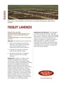 Research “Occurrence, characterization and risk factors associated with lameness within Alberta feedlots” Feedlot LAmeness Project No.: [removed]