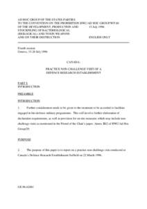 AD HOC GROUP OF THE STATES PARTIES TO THE CONVENTION ON THE PROHIBITION BWC/AD HOC GROUP/WP.60 OF THE DEVELOPMENT, PRODUCTION AND 15 July 1996 STOCKPILING OF BACTERIOLOGICAL (BIOLOGICAL) AND TOXIN WEAPONS