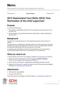 Memo Queensland Curriculum and Assessment Authority 2 February 2015 Senior secondary