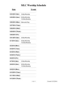 MLC Worship Schedule Date