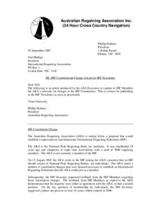Australian Rogaining Association Inc. (24 Hour Cross Country Navigation) 16 September[removed]Phillip Holman