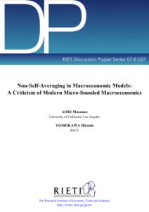 DP  RIETI Discussion Paper Series 07-E-057 Non-Self-Averaging in Macroeconomic Models: A Criticism of Modern Micro-founded Macroeconomics