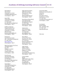 Academy	
  of	
  Lifelong	
  Learning	
  Advisory	
  Council	
   14-­15	
   	
   Rick	
  Addison	
   902	
  E	
  Street	
   Charleston,	
  IL	
  	
  61920	
   [removed]	
  