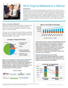 2015 Virginia Medicaid at a Glance Introduction Medicaid is a joint federal and state program authorized under Title XIX of the Social Security Act that provides health and long-term care coverage for specific groups of 