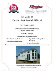 Lot Model #7  Karsten Park Model PS201M