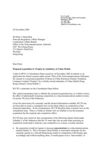 Terry Cassells General Manager, Policy and Economics Regulatory Affairs Tel: [removed]Fax: [removed]Email: [removed]