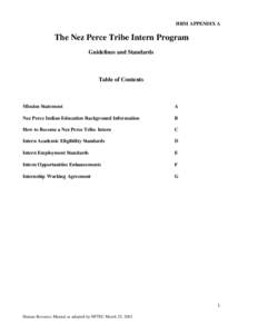 HRM APPENDIX A  The Nez Perce Tribe Intern Program Guidelines and Standards  Table of Contents