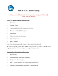 [removed]NCAA Banned Drugs It is your responsibility to check with the appropriate or designated athletics staff before using any substance. The NCAA bans the following classes of drugs: 1.