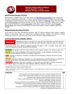 Delaware Weekly Influenza Report  Delaware Weekly Influenza Report Week 50 (December 7-13, [removed]Delaware Division of Public Health