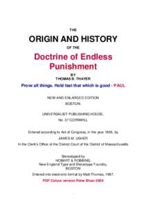 THE  ORIGIN AND HISTORY OF THE  Doctrine of Endless