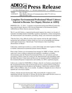 Longtime Environmental Professional Misael Cabrera Selected to Become New Deputy Director at ADEQ