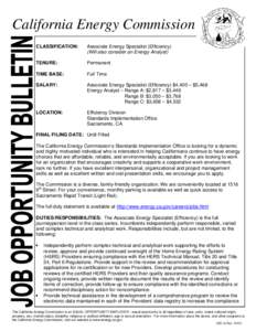 Associate Energy Specialist  - Energy Analyst Job Opportunity Bulletin