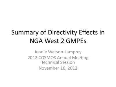 Summary of Directivity Effects in NGA West 2 GMPEs