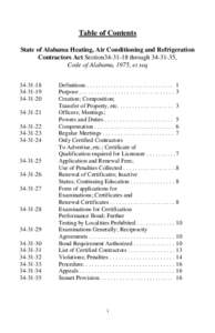 Table of Contents State of Alabama Heating, Air Conditioning and Refrigeration Contractors Act Section34[removed]through[removed], Code of Alabama, 1975, et seq[removed]19