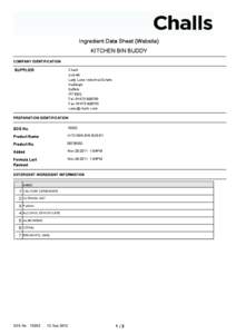 Ingredient Data Sheet (Website) KITCHEN BIN BUDDY COMPANY IDENTIFICATION