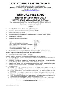 STAINTONDALE PARISH COUNCIL Mrs J. Marley, Clerk to the Parish Council, Annan, 41 Scalby Road, Burniston, Scarborough,YO13 0HN