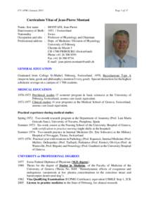 CV / JPM / January[removed]Page 1 of 17 Curriculum Vitae of Jean-Pierre Montani Name, first name