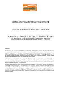 CONSULTATION INFORMATION REPORT POTENTIAL NEW LARGE NETWORK ASSET INVESTMENT AUGMENTATION OF ELECTRICITY SUPPLY TO THE DUNEDOO AND COONABARABRAN AREAS