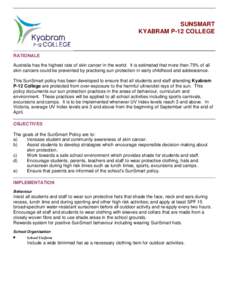 SUNSMART KYABRAM P-12 COLLEGE RATIONALE Australia has the highest rate of skin cancer in the world. It is estimated that more than 75% of all skin cancers could be prevented by practising sun protection in early childhoo