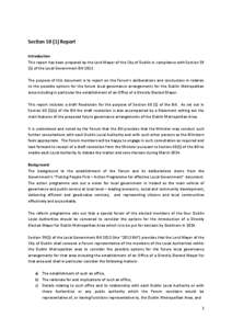 Section[removed]Report Introduction This report has been prepared by the Lord Mayor of the City of Dublin in compliance with Section[removed]of the Local Government Bill[removed]The purpose of this document is to report on t