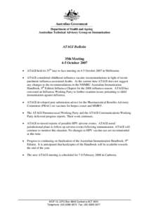 Australian Technical Advisory Group on Immunisation  ATAGI Bulletin 35th Meeting 4-5 October 2007